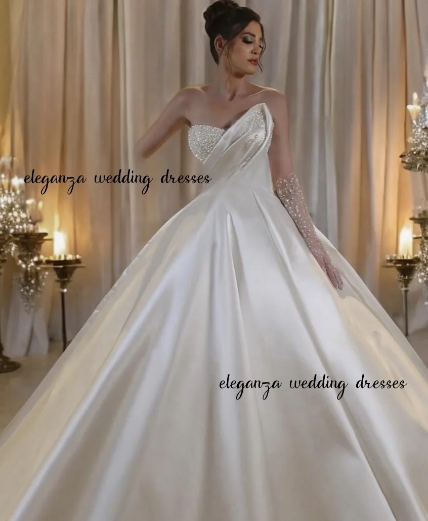 

Customzie Luxury Wedding Dress Pearl Sweetheart Collar Sleeveless satin puffy Skirt Wedding Dress vestidos de novia 2025