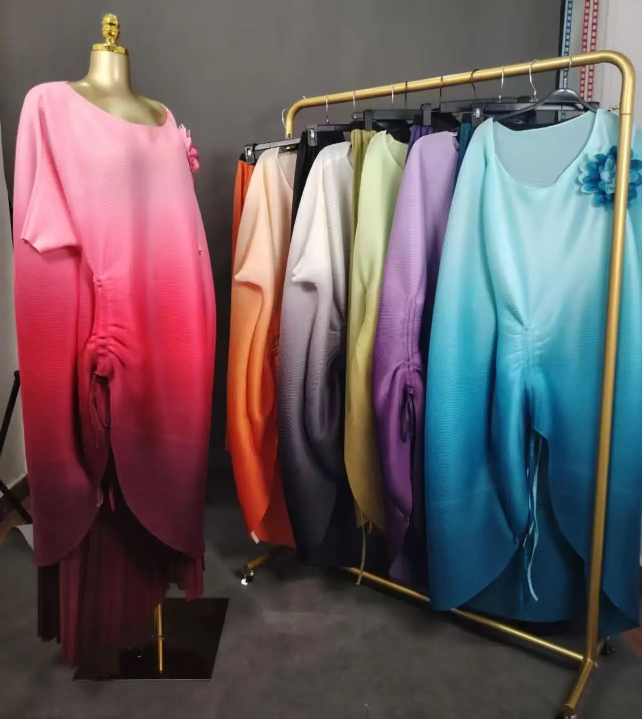 

Miyake, свободный комплект с рукавами «летучая мышь», модные свободные широкие брюки на шнурке, комплект из двух предметов, плиссированные женские брюки, новинка 2023 г.