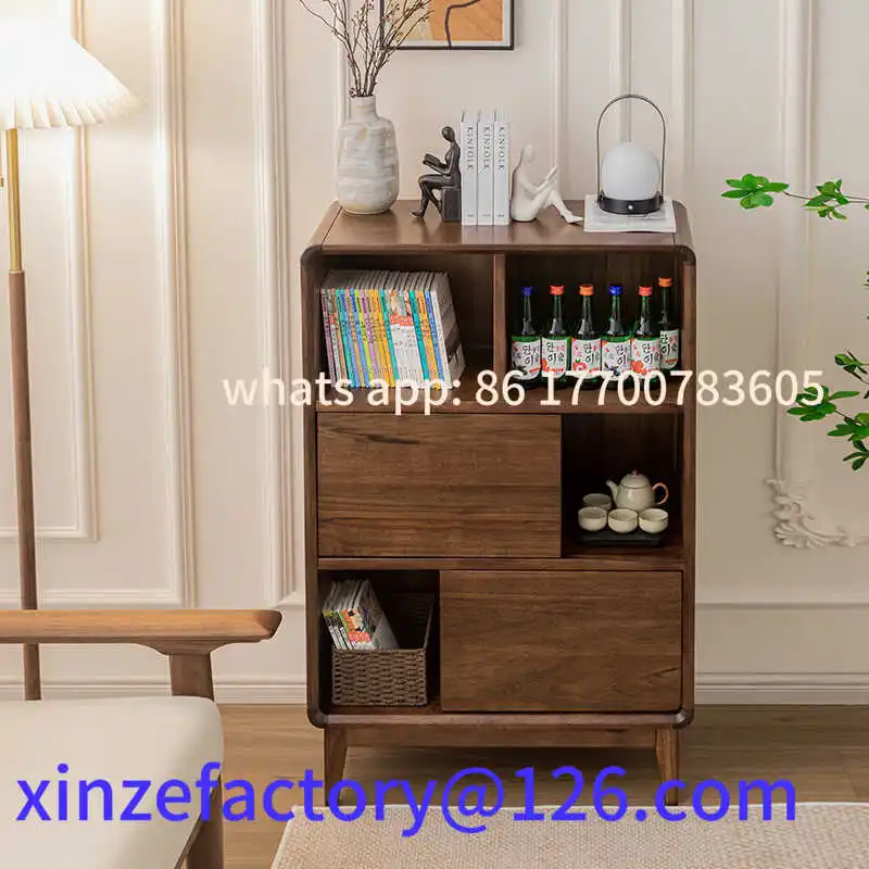 

Customizable Black Walnut Solid Wood Floor-to-Floor Bookcase Display Cabinet