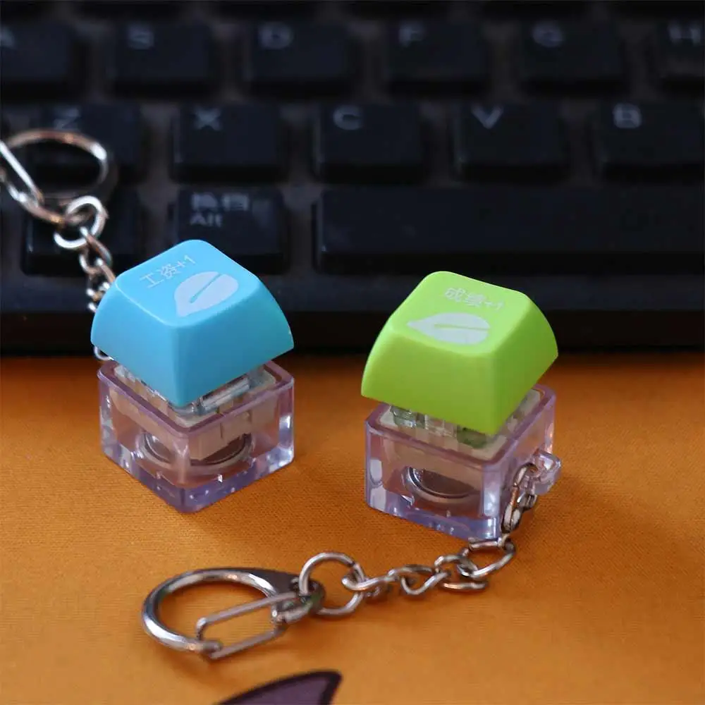 LED Wooden Fish Keyboard Keychain Wooden Fish ABS Mechanical Keyboard Key Chain Keyboard Button Removable