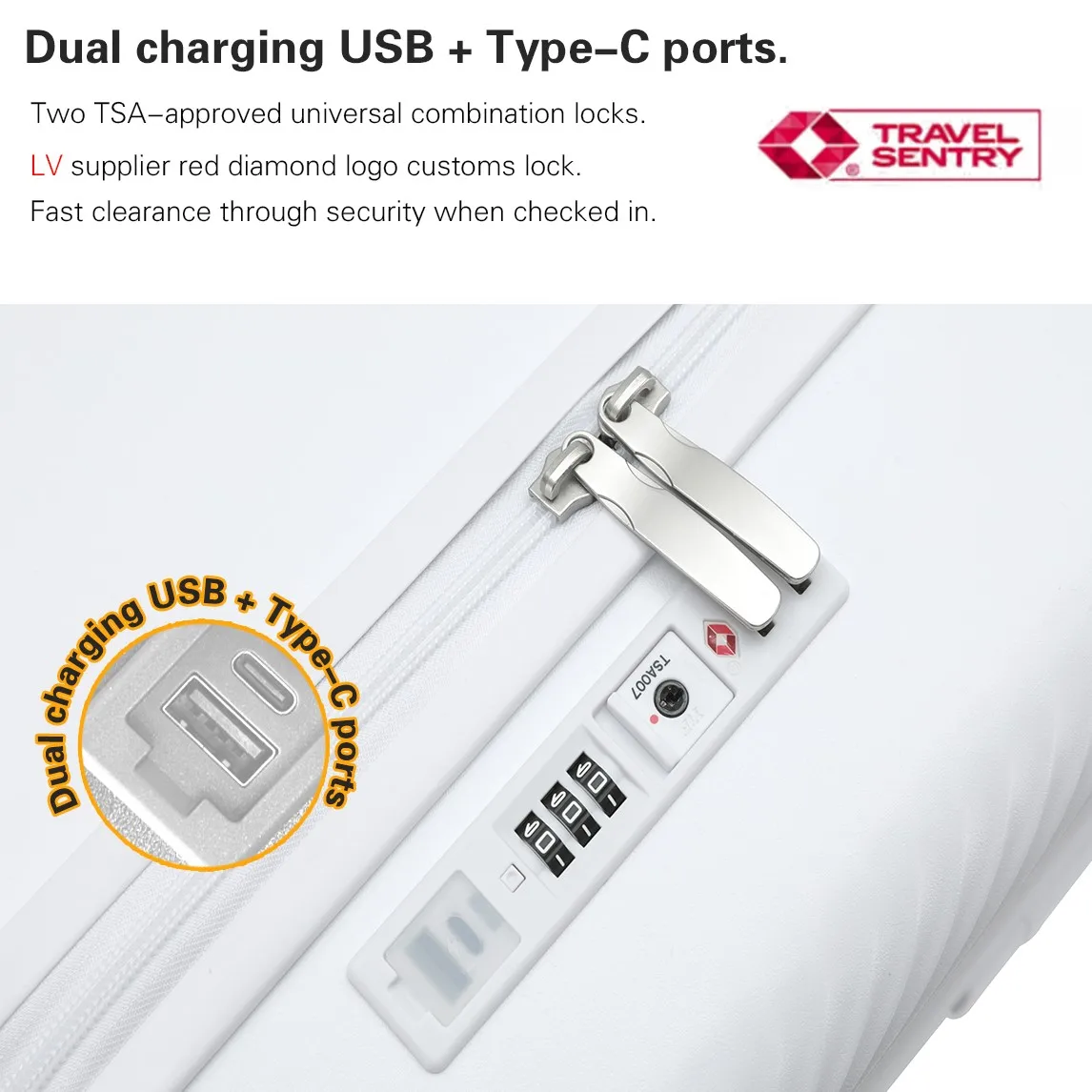 LightGO Fashion 23KG Bagaglio a mano Valigia Ruote girevoli Lucchetto TSA Doppio USB-C Ricarica di grande capacità