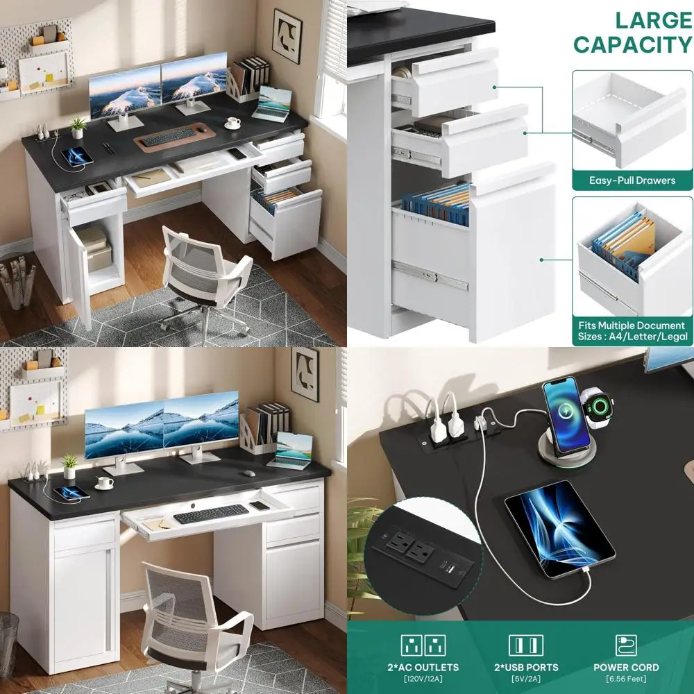 Executive bureau met 5 lades, stopcontacten, 57 bureau, archiefkast en toetsenbordlade