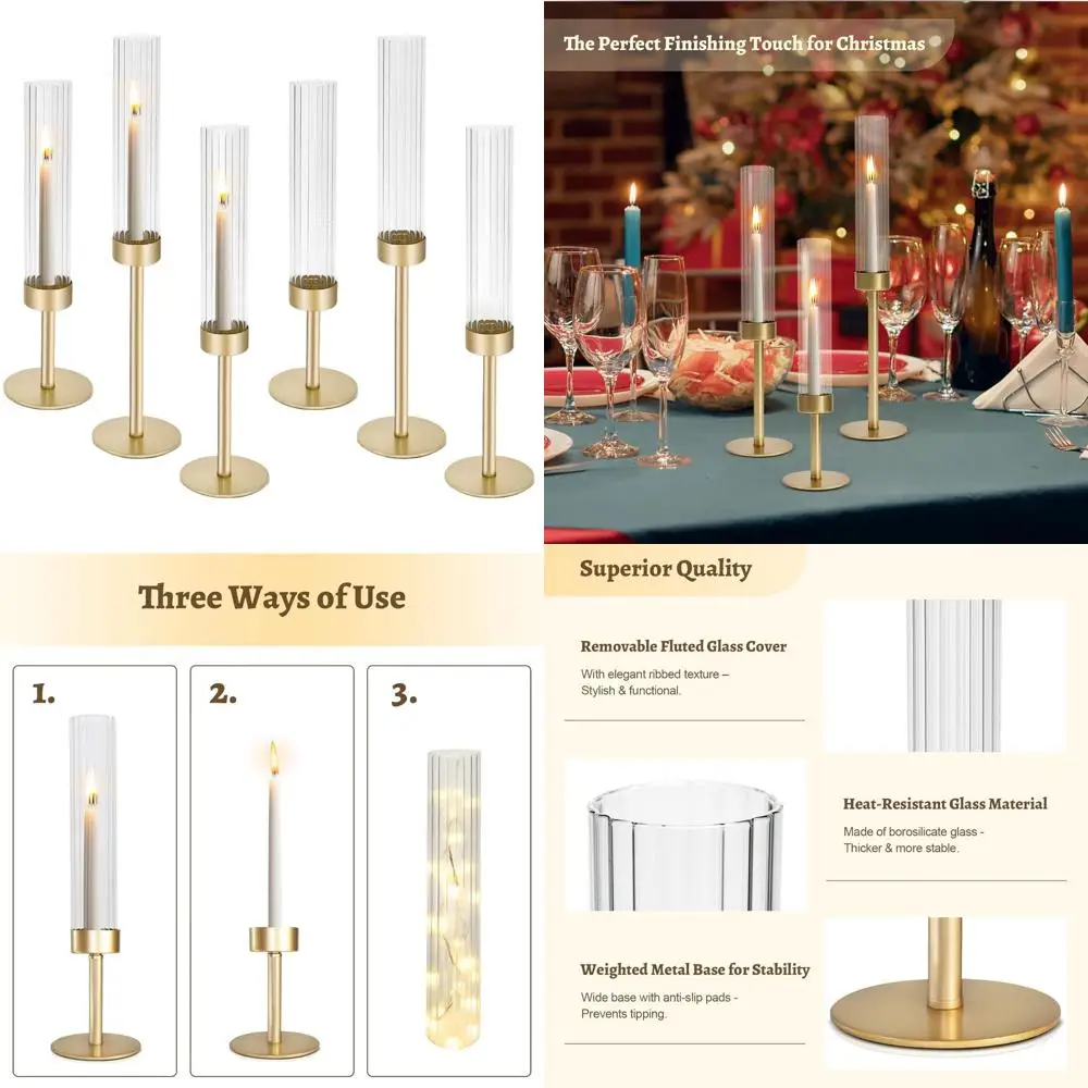 

Elegant Glass Candle Holders: Tall for Taper Candles, Set of 6, Ideal for Weddings and Party Table Décor