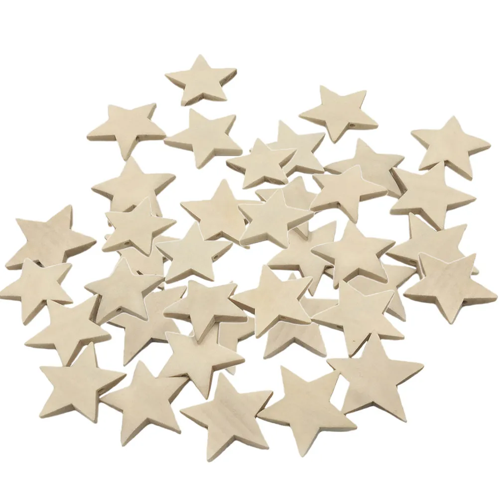 400Pcs Wood Pentagram Pieces Natural Color 2Mm Thickness 10Mm Width DIY Craft Decorations Wedding Party Festival Table Ornament