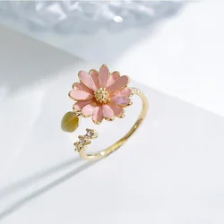 One Piece Fashion Exquisite Flower Chrysanthemum Daisy Plant Opening Leaf Copper Golden Colour Ring Woman Party Gift Daily