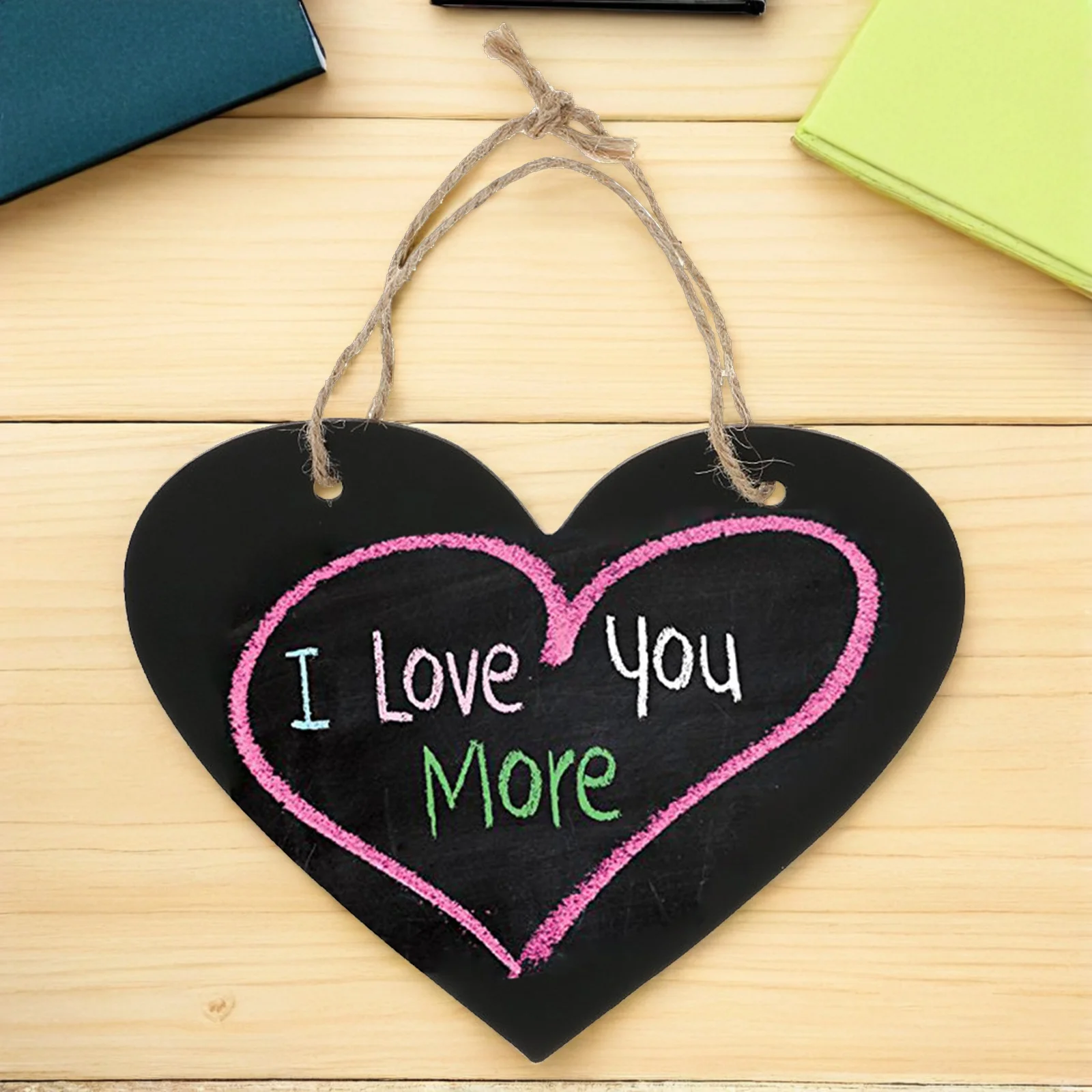 

Wooden Heart Shape Blackboard Hanging Chalkboard Sign Lightweight Decorative Chalkboard for Wedding Valentine Christmas