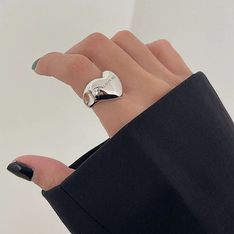 Anillo abierto de amor tridimensional Retro para mujer, Color plateado, letras simples, anillo Love ME, accesorios de joyería de moda, regalo