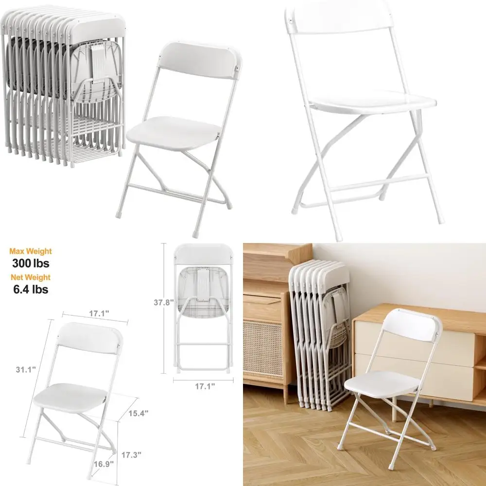 Portable Folding Chairs Set of 10, 300lb Capacity, Plastic with Steel Frame, Ideal for Home, Office, Weddings, and Parties