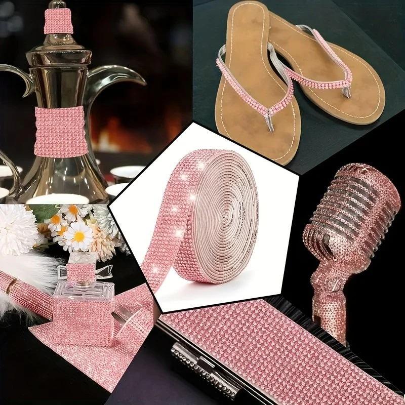 حجر الراين بريق كريستال ملصق الراتنج الشريط الذاتي الماس حجر الراين لفة الشريط Diy جدار نقل الشريط