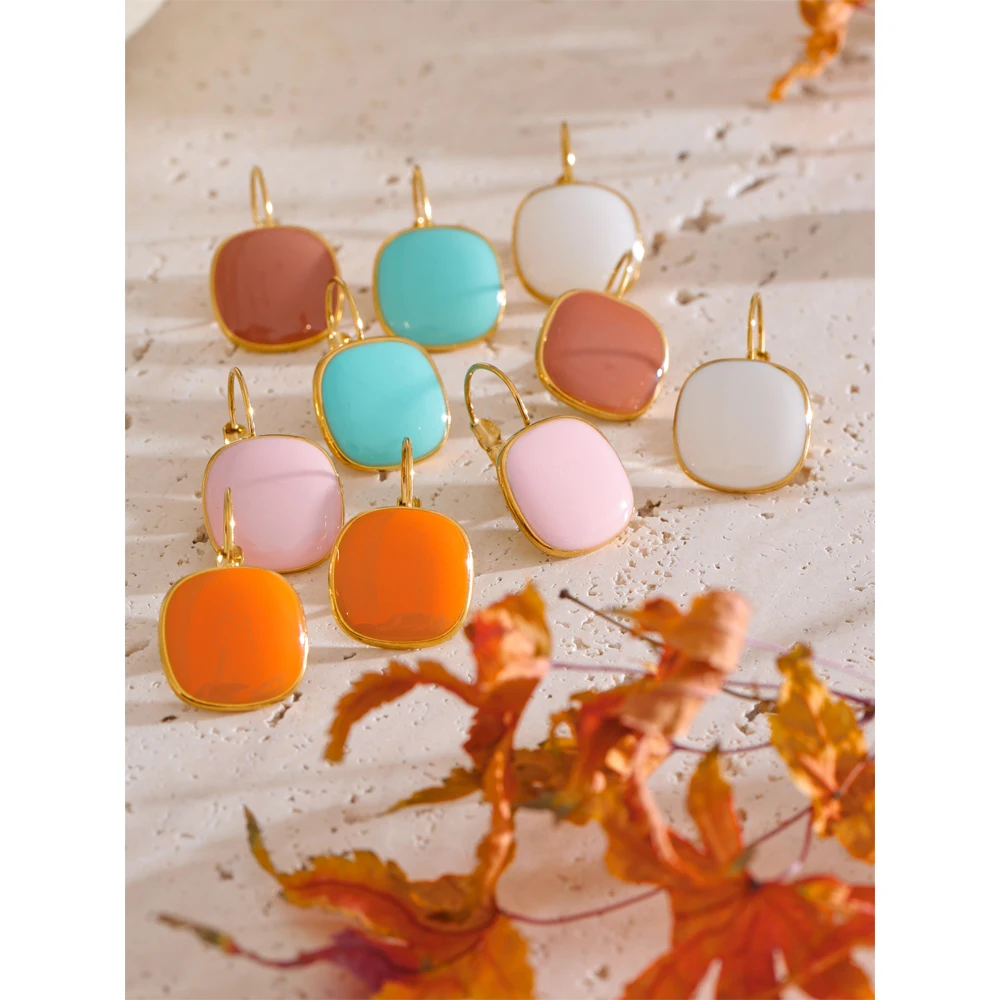 Yhpup Joyful Candy Multicolor Enamel Square Hoop Earrings 18K Golden Plated Stainless Steel Spring Summer Jewelry Waterproof image 6
