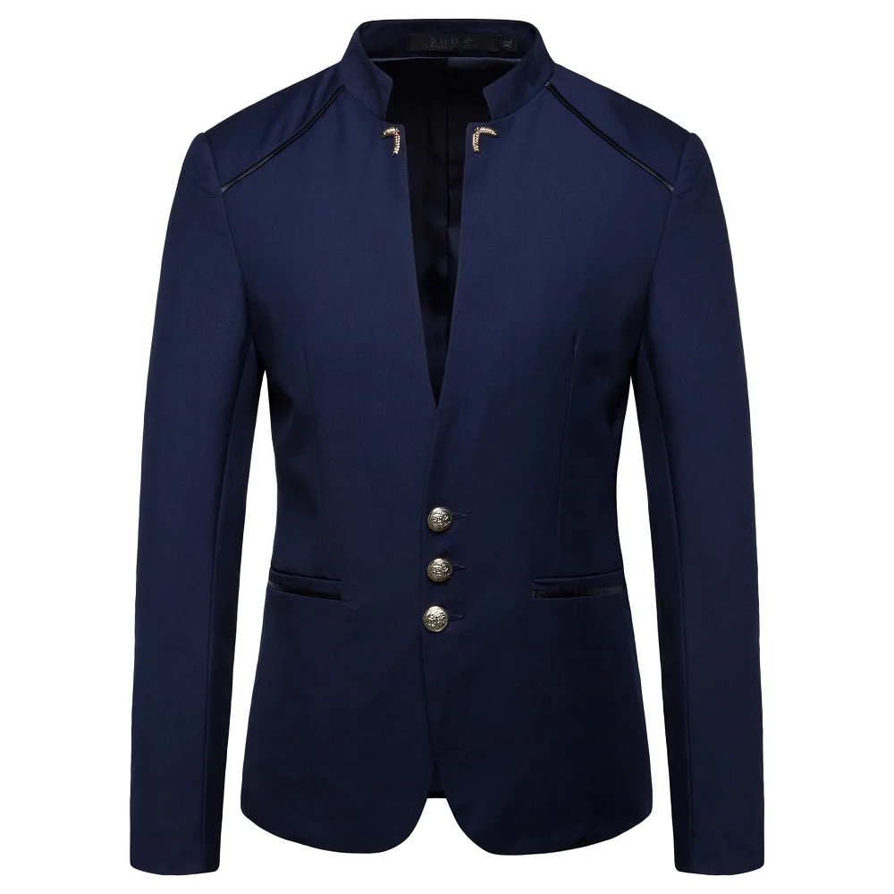 Chinese Style Mandarin Stand Collar Business Casual Wedding Slim Fit Blazer Men Casual Suit Jacket Male Coat 4XL