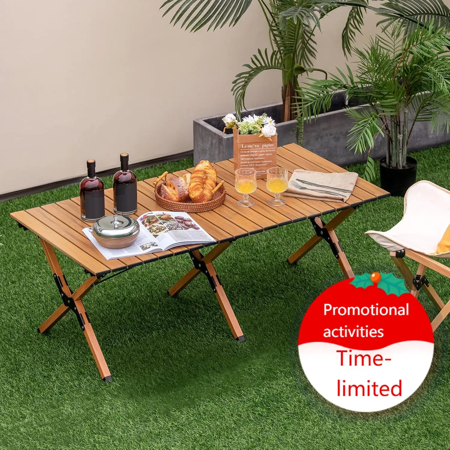 

Folding Camping Table, Roll-Up Folding Table w/Carry Bag, Portable Aluminum Picnic Table, Low Height Beach Table for Outdoor Use