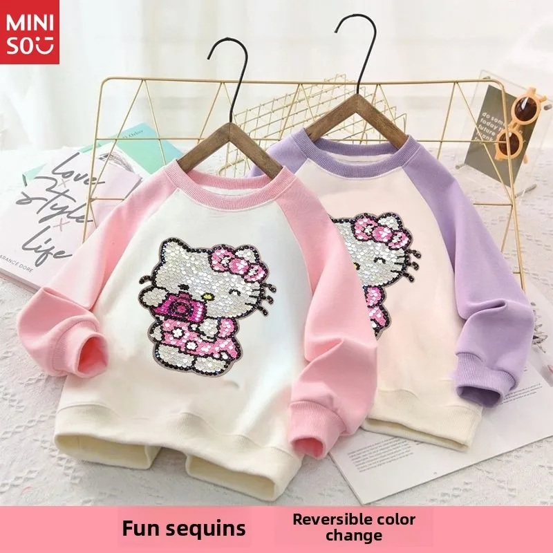 

Miniso 2025 Cartoon Anime Girls Clothing Autumn Winter New Fleece Color Change Glitter Big Kids Long Sleeve Hoodie