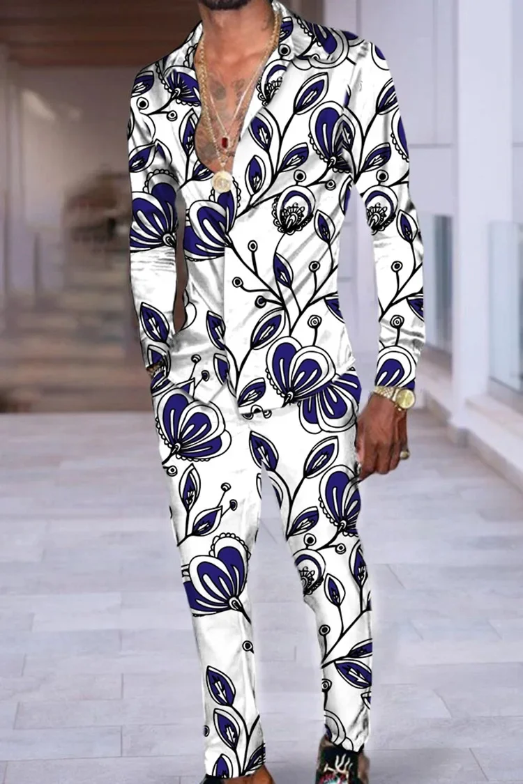 

Гавайский костюм-рубашка, мужской костюм с 3D принтом растений и цветами, модная повседневная дышащая мужская рубашка с длинными рукавами и лацканами, длинные брюки, комплект из двух предметов