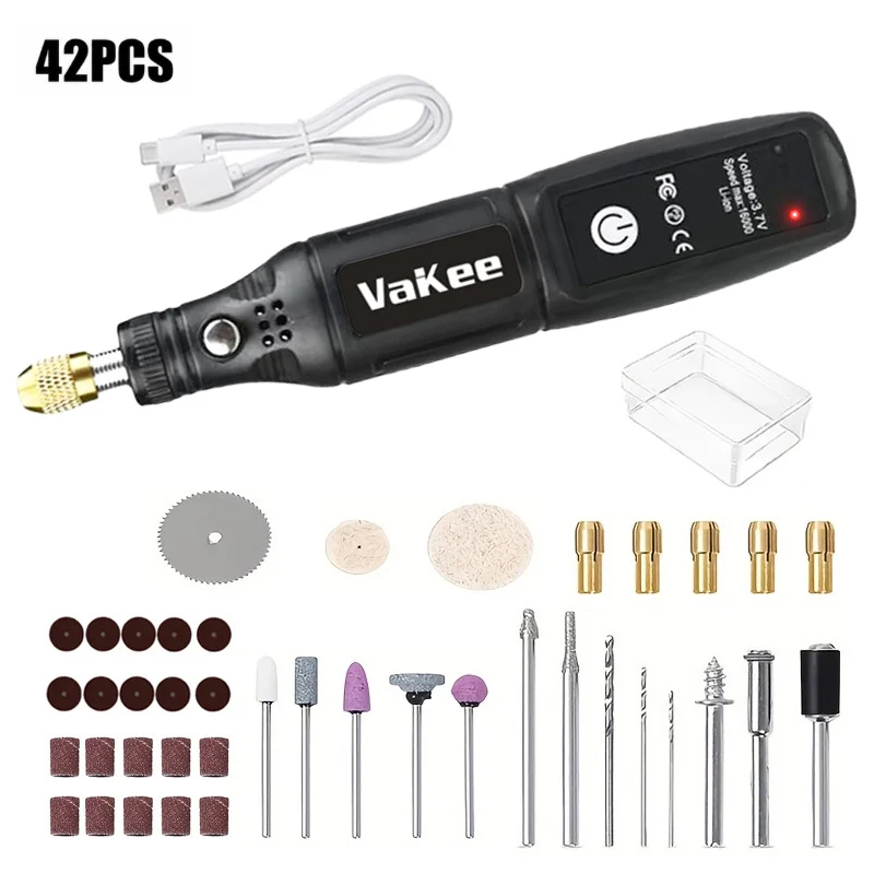 Vakee Mini-Rotationswerkzeug 16000 U/min Tragbarer Wiederaufladbarer Elektrischer Schleifstift 15CM Kabelloser Gravur- und Polierbohrer für Holz und Metall – Detail 6