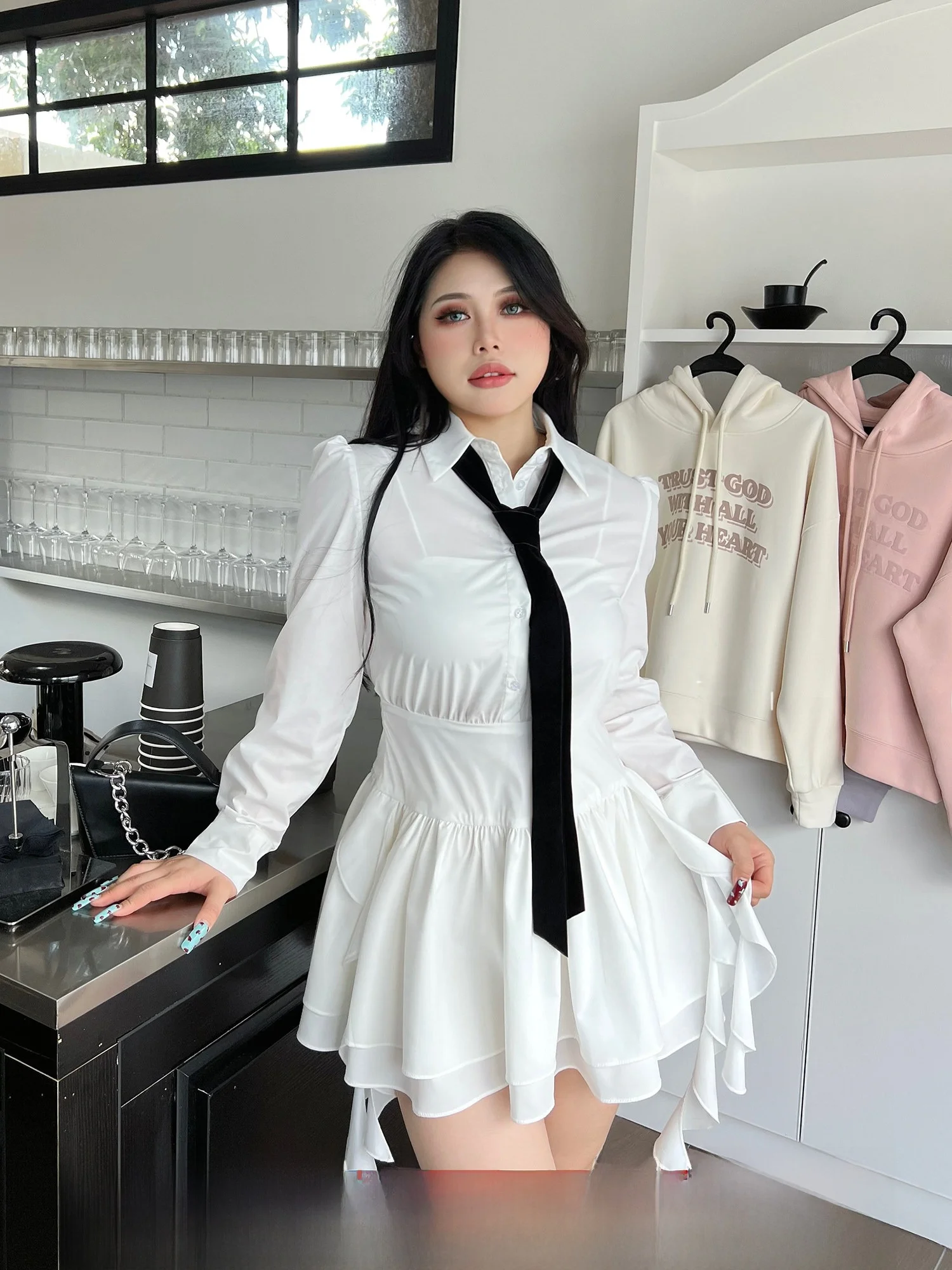 

Женское платье SOUL American Style больших размеров в университетском стиле, с эффектом похудения, с длинным рукавом, белое, осеннее, модное, с завышенной талией