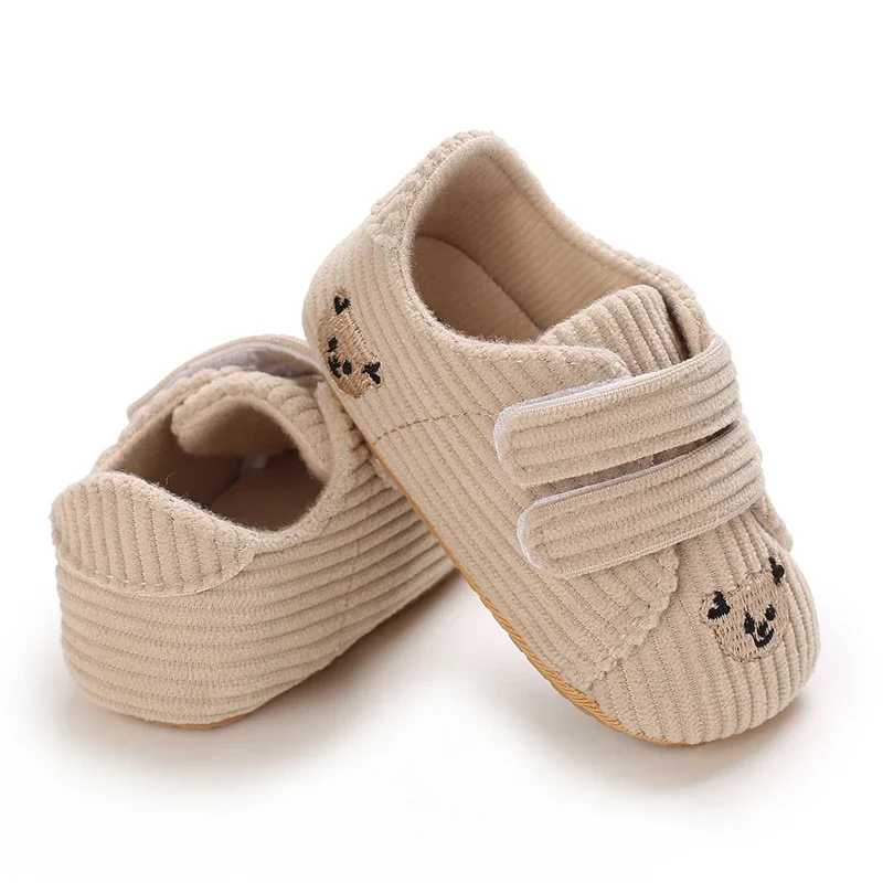 0–18 Monate Baby-Sneaker mit Bären-Stickerei für Jungen und Mädchen, Lauflernschuhe für Kleinkinder, weiche Sohle, Cord, lässige Babyschuhe – Detail 16