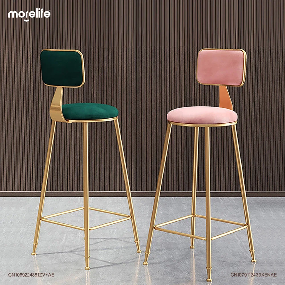 Nordic Golden Leg Velvet Cloth Bar Chairs Minimalist Modern Counter Stool Restaurant Island Table Backrest High Legged Chair