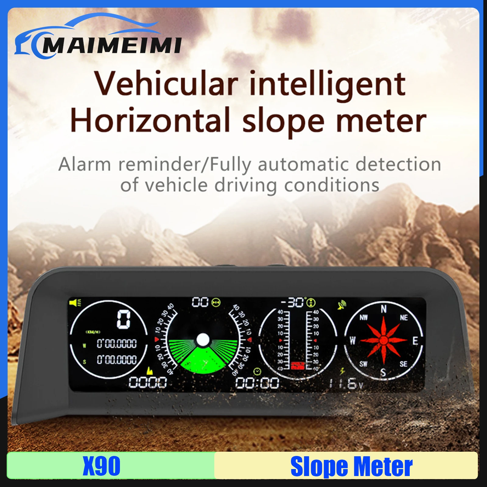 X90 GPS Speed Slope Meter para carro, inclinômetro automotivo, inclinação, transferidor de ângulo, longevidade Latitude, bússola inteligente, HUD, 12V