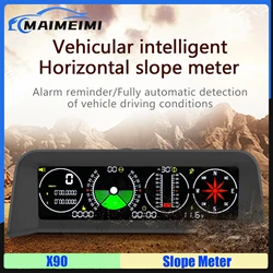 X90 Slope Meter Inclinometer Car Altitude GPSSpeedometer HUD Pitch Tilt Angle Protractor Clock Latitude Longitude Campass Custom