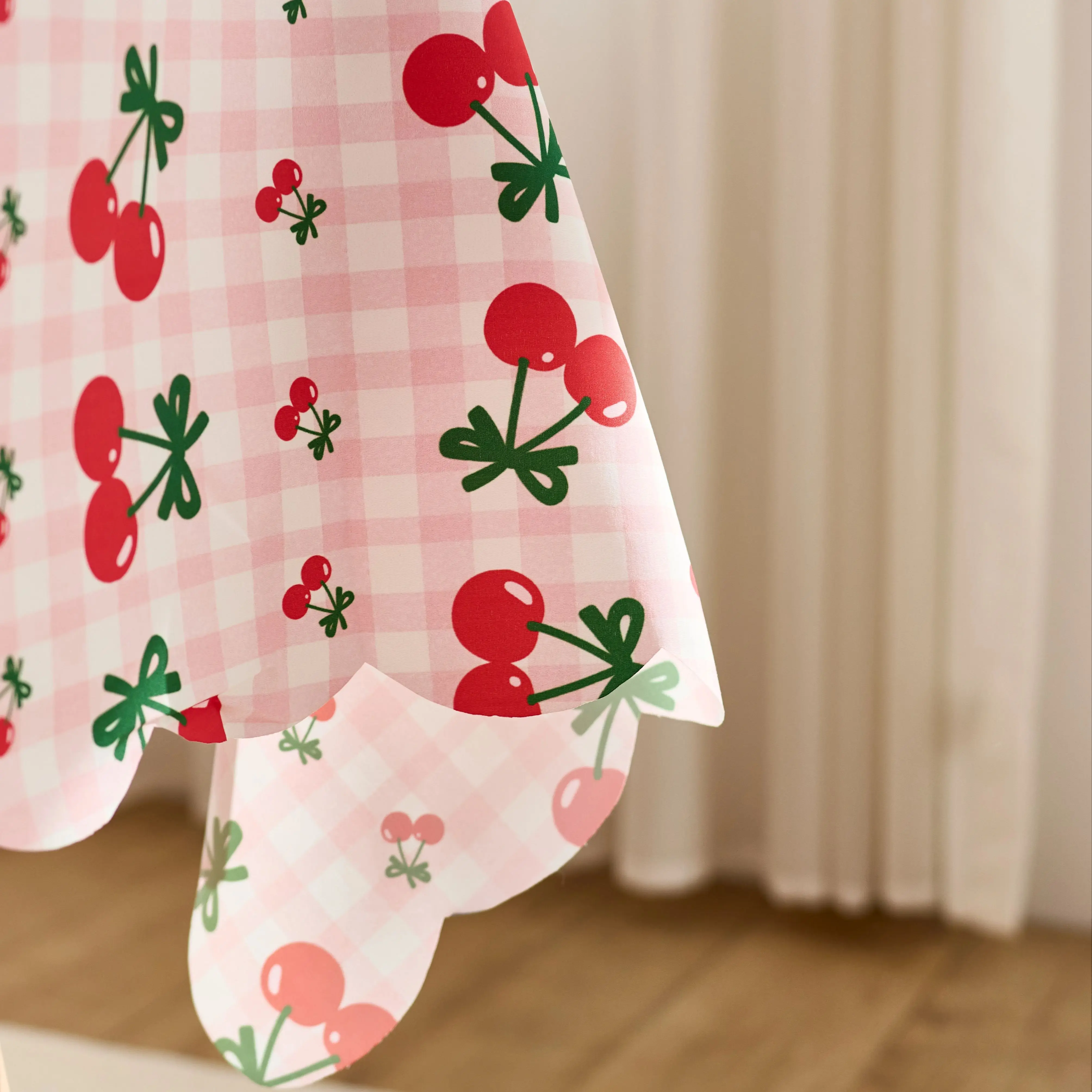 Cute Cherry Tablecloth Waterproof Pink Cherry Dining Table Cover Washable Anti-Stain Kitchen Tablecloth for Home Party Decor