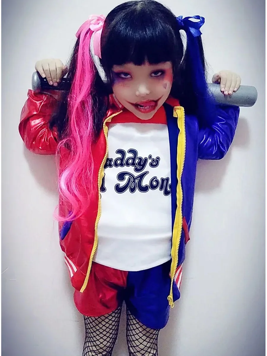 أعلى جودة الفتيات الانتحار هارلي كوين تأثيري ازياء فرقة الوحش مخيط سترة السراويل مجموعات زي الهالوين #4