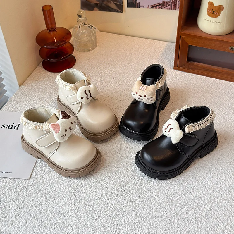 

Детская повседневная обувь ​ Ботильоны из искусственной кожи на плоской подошве, зимняя обувь для девочек, однотонная ​ Противоскользящие теплые черные бежевые туфли, размер 21-33