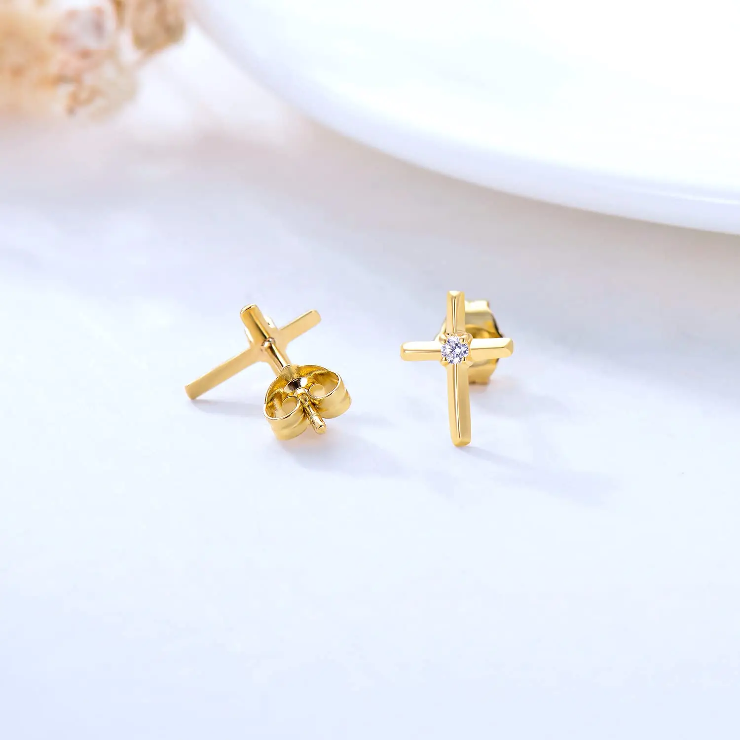 YFN 14k Gold Small Cross Stud Earrings for Women Real Original Real Gold 14K Religious Jewelry Gifts for Teens Girls