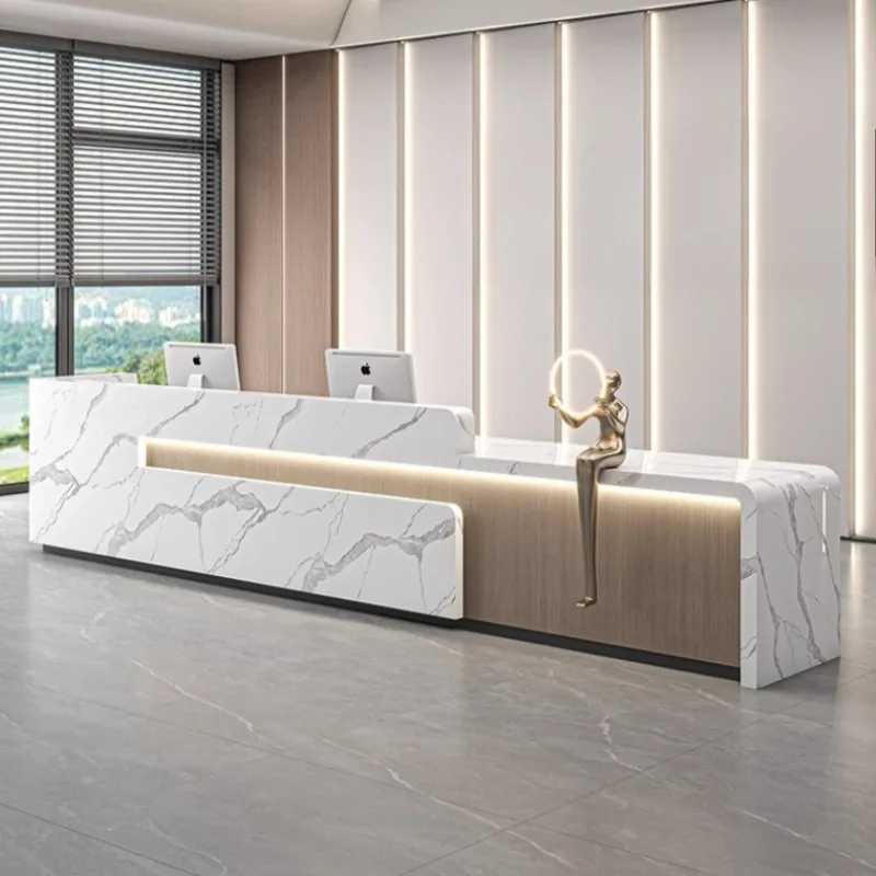 Modern Luxury Marble Texture-like Front Desk Nordic Creative Hotel Store Reception Desk Designer Commercial Furniture FYRD