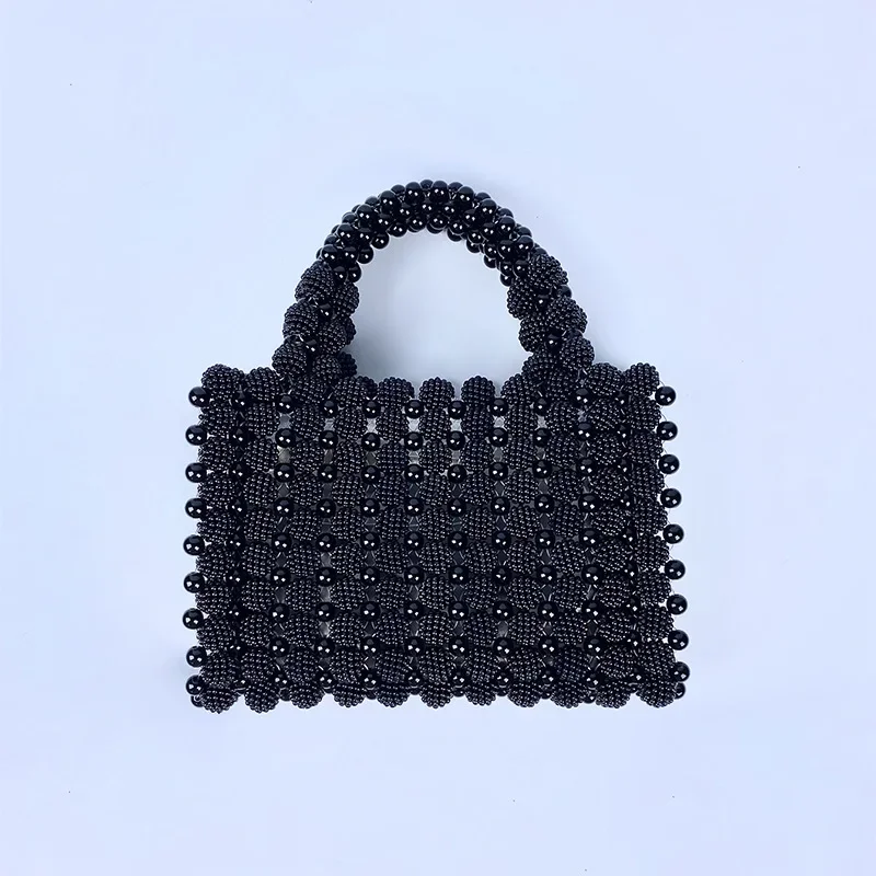 

Luxury Black Pearls Bags for Women Handbag Beaded Party Evening Bag Handmade Hollow Woven Bag Wedded Clutch New Shoulder Bags