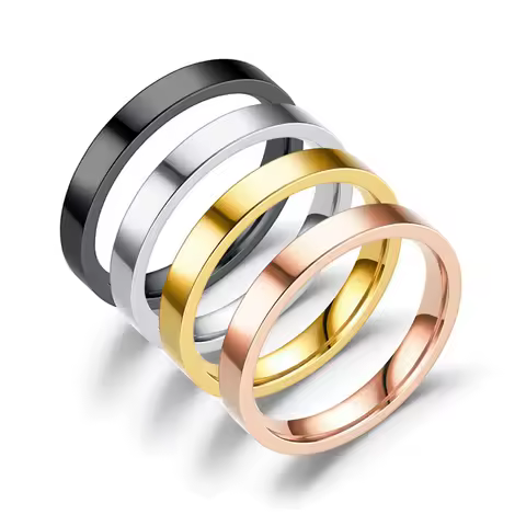 Meetvii 3MM Simple Titanium Steel Gold&amp;Black&amp;Silver-color Couple Ring Fashion Rose Gold Finger Ring for Women Men Jewelry