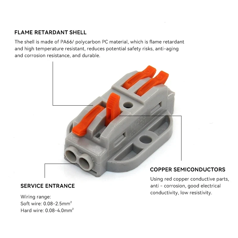 Mini Quick Wire Conectores, Universal Compact Household Wires, Splicing Push-in Bloco Terminal com Furo de Fixação, 1 Pc