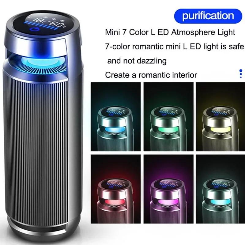 New Aluminum Alloy Negative Ion Car Air Purifier Cup Seat Air Monitoring Car Deodorant Formaldehyde 80W 5V 3-speed Touch