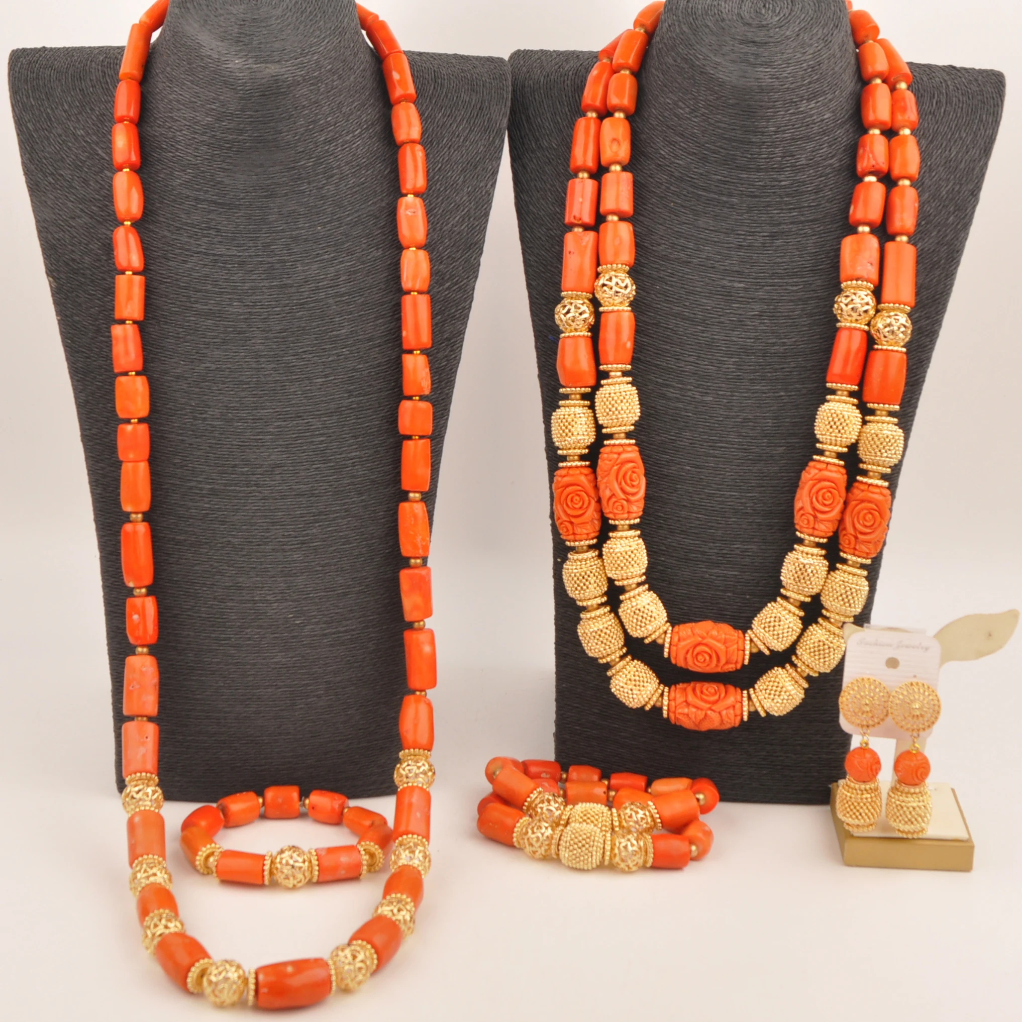 Nigerian Wedding Beads Orange Coral Necklace African Bridal Jewelry Sets