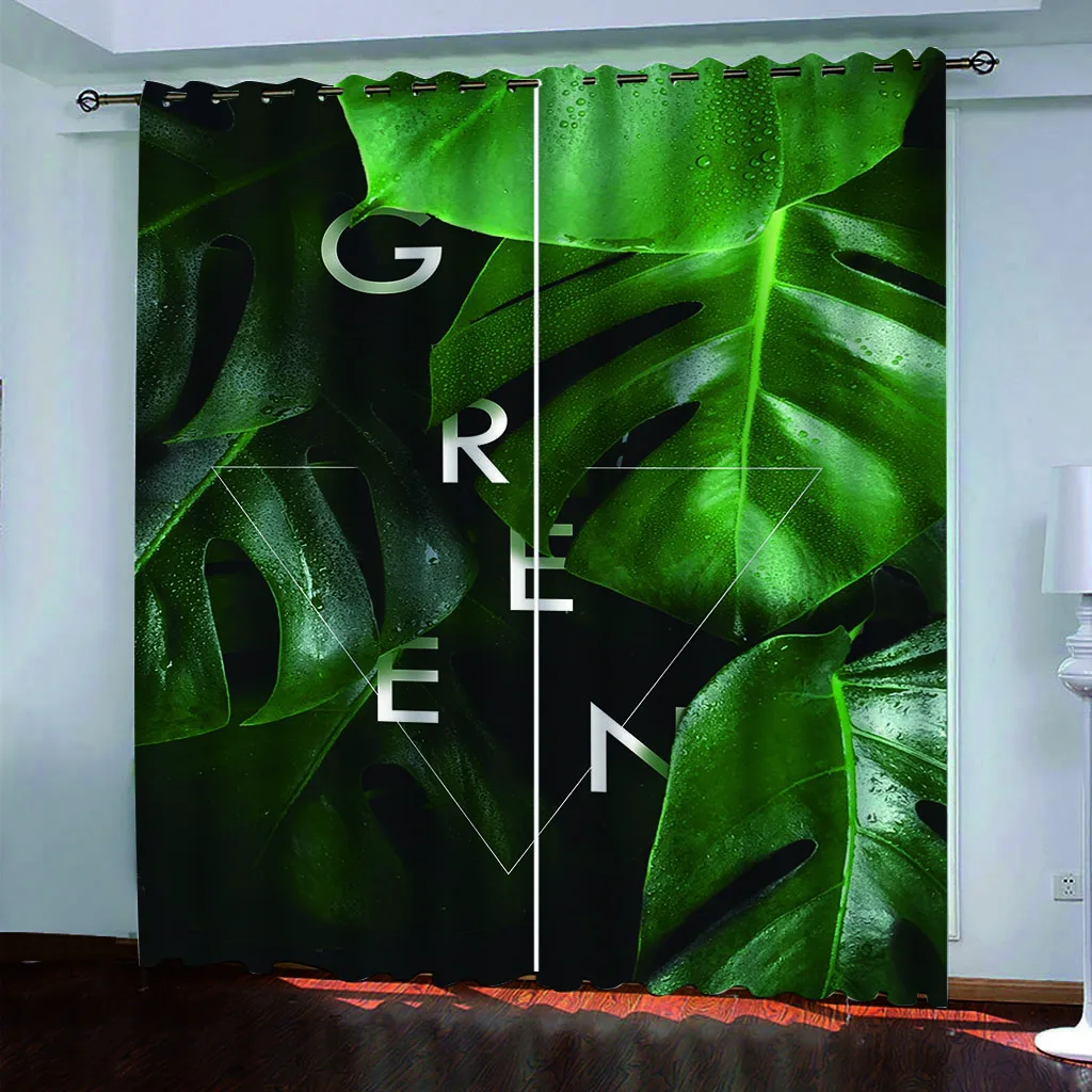 green leaf curtains Customized 3d curtains new bay window balcony thickened windshield blackout curtains