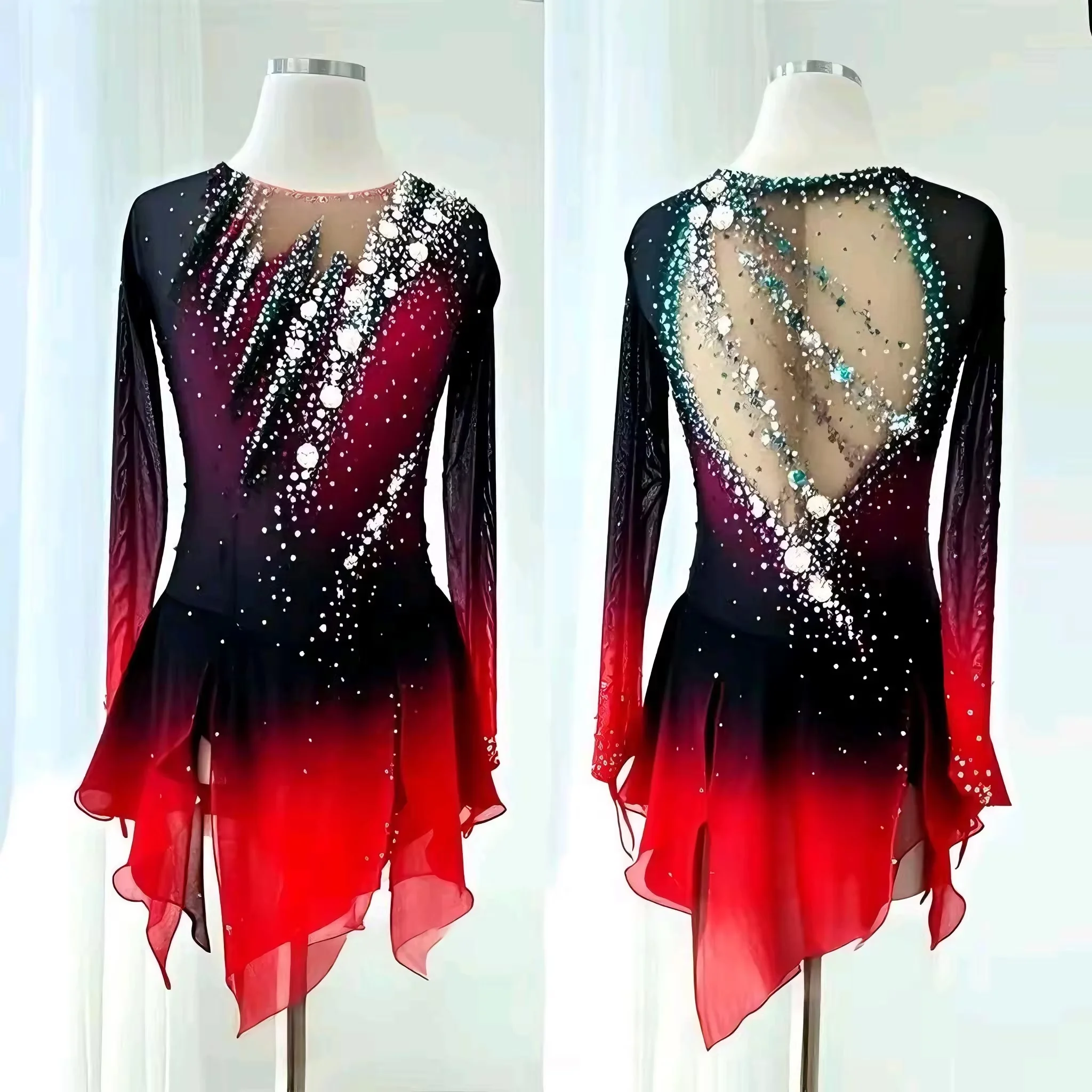 Платье для фигурного катания на заказ для девочек-подростков, серые платья для катания на коньках, костюмы для соревнований, бальных танцев, тренажерного зала и фитнеса, женские костюмы