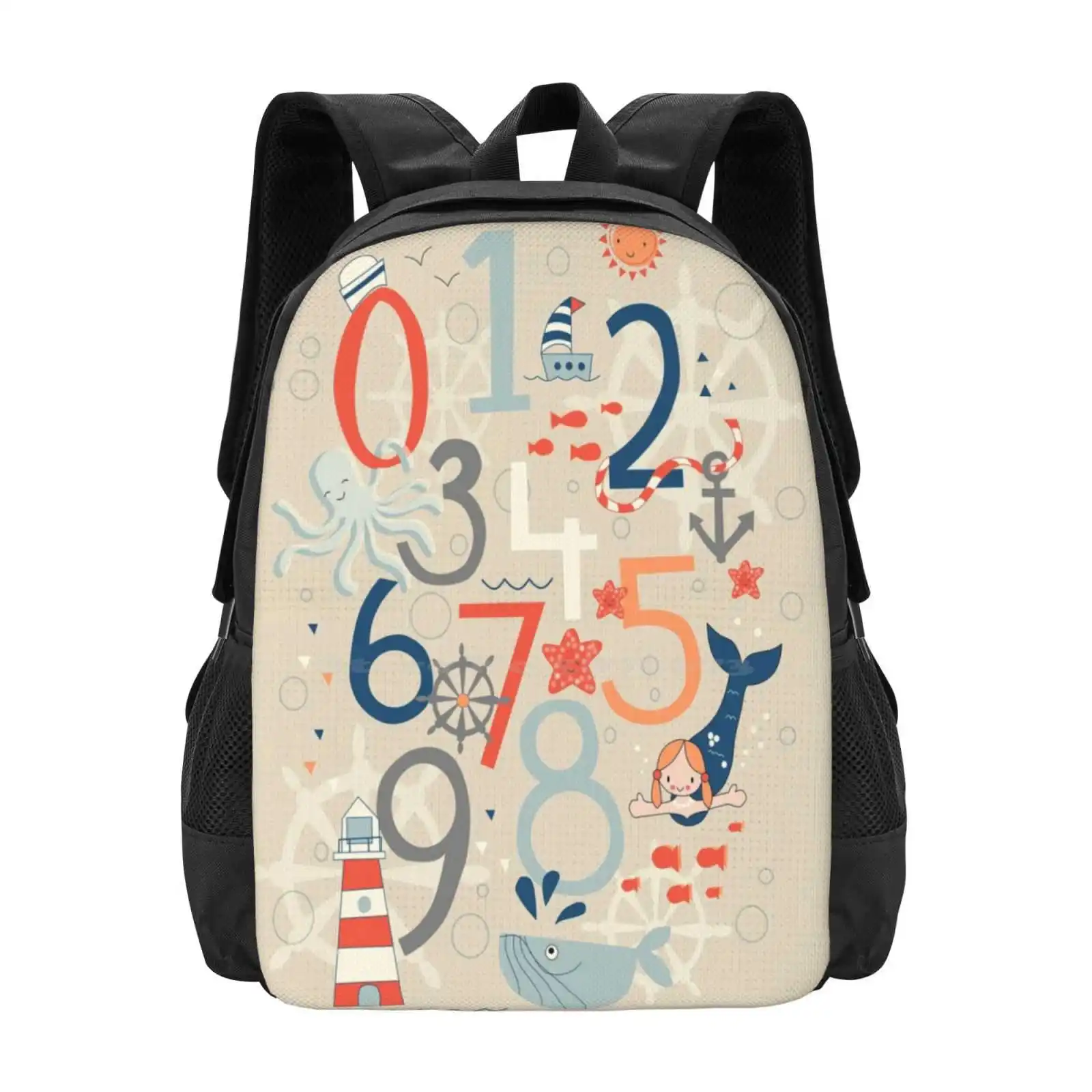 Under The Sea Hot Sale Schoolbag Backpack Fashion Bags Kids Wall Ocean Mermaid Boat Numbers Bedroom Cute Water Lighthouse Girl