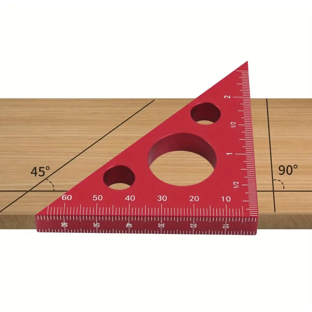 Aluminum Esquadro Ruler, 45/90 Degree Frosted Right Angle Gauge, Triangle Ruler with Both Imperial and Metric Scales