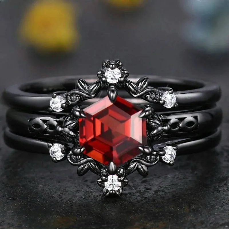 

2025 new gun black jewelry, polygonal zircon women, branch ring women
