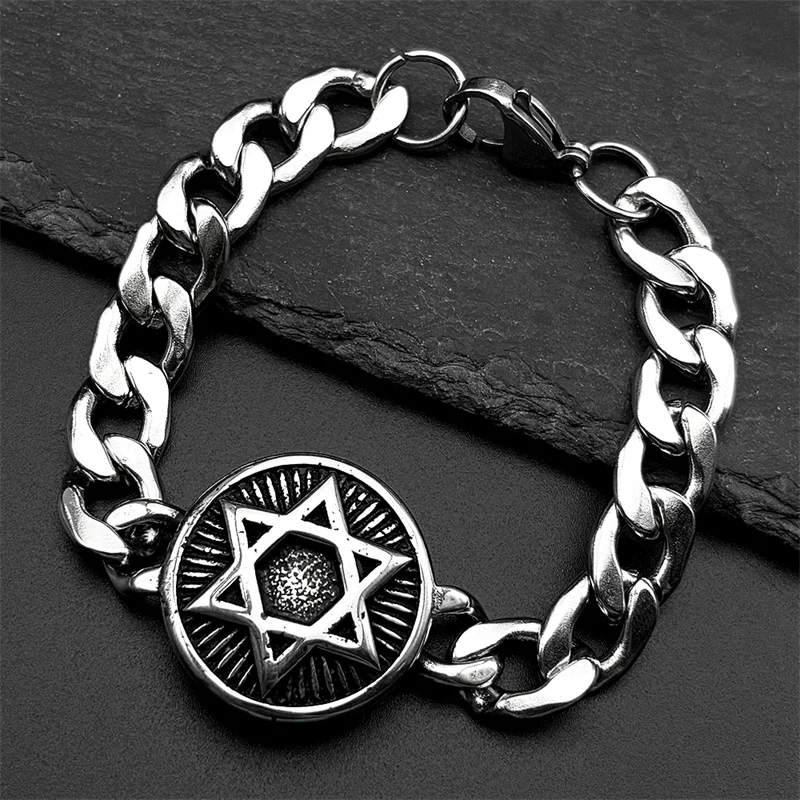 Judaism Israel Hexagram Jewish Magen David Bracelet for Women Men Stainless Steel Star of David Amulet Hand Chain Jewelry Gift