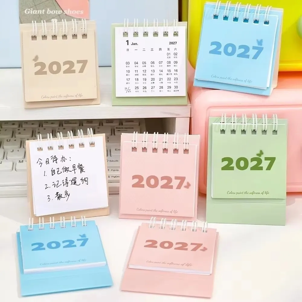 Vertical 2027 Mini Calendar Thick Paper Freestanding Base Standing Desk Calendar Mini Memo Notes Desktop Calendar Office