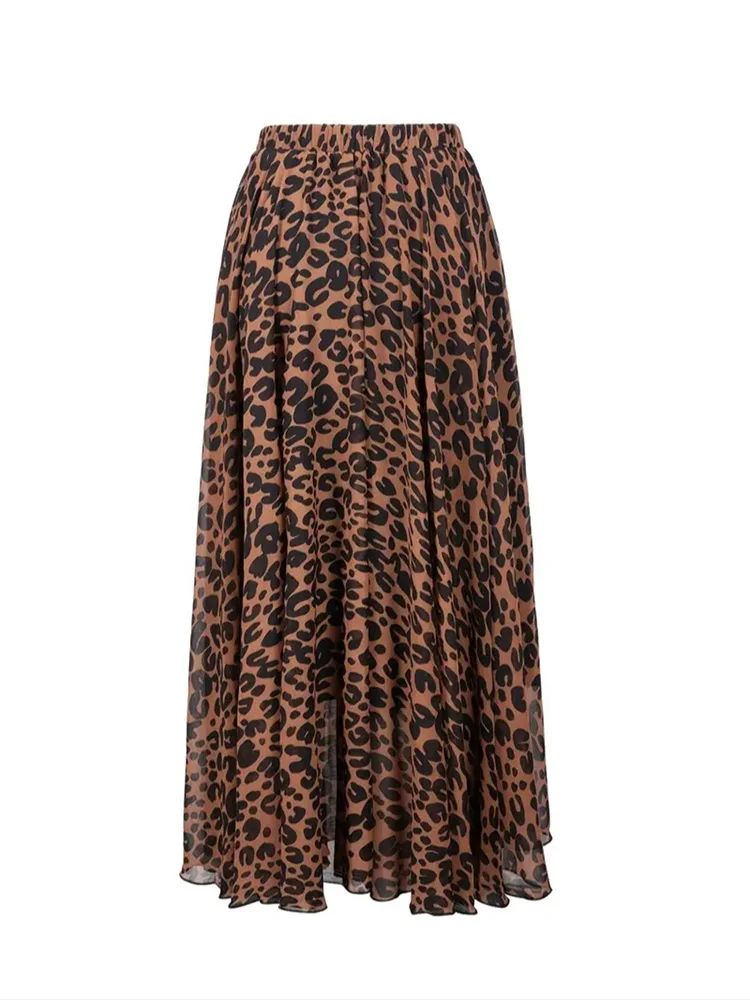 Gonna longuette da donna con stampa leopardata, tessuto estivo a trapezio, design aderente, perfetta per l'uso quotidiano e le occasioni festive