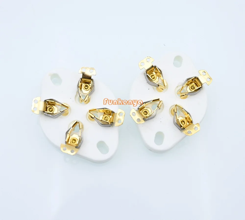 10PCS Gold Four Pin Ceramic Tube Socket Base 2A3 300B FU811 811A 866 572B 101D Electric Amplifier Tube SocketGZC4-1-G