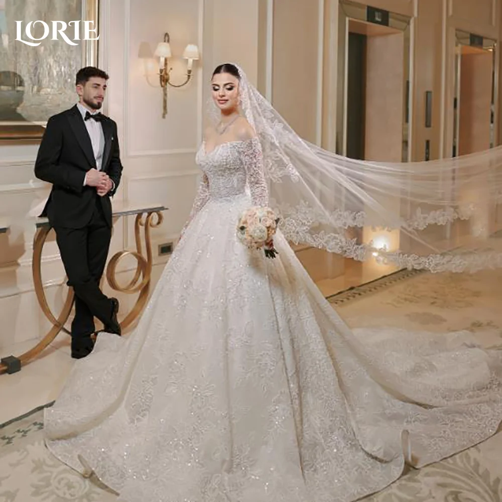 LORIE Puffärmel Glitzernde Brautkleider Pailletten Applikationen Spitze schulterfrei Glänzende Vestidos de Novia Schatz Boho Brautkleid