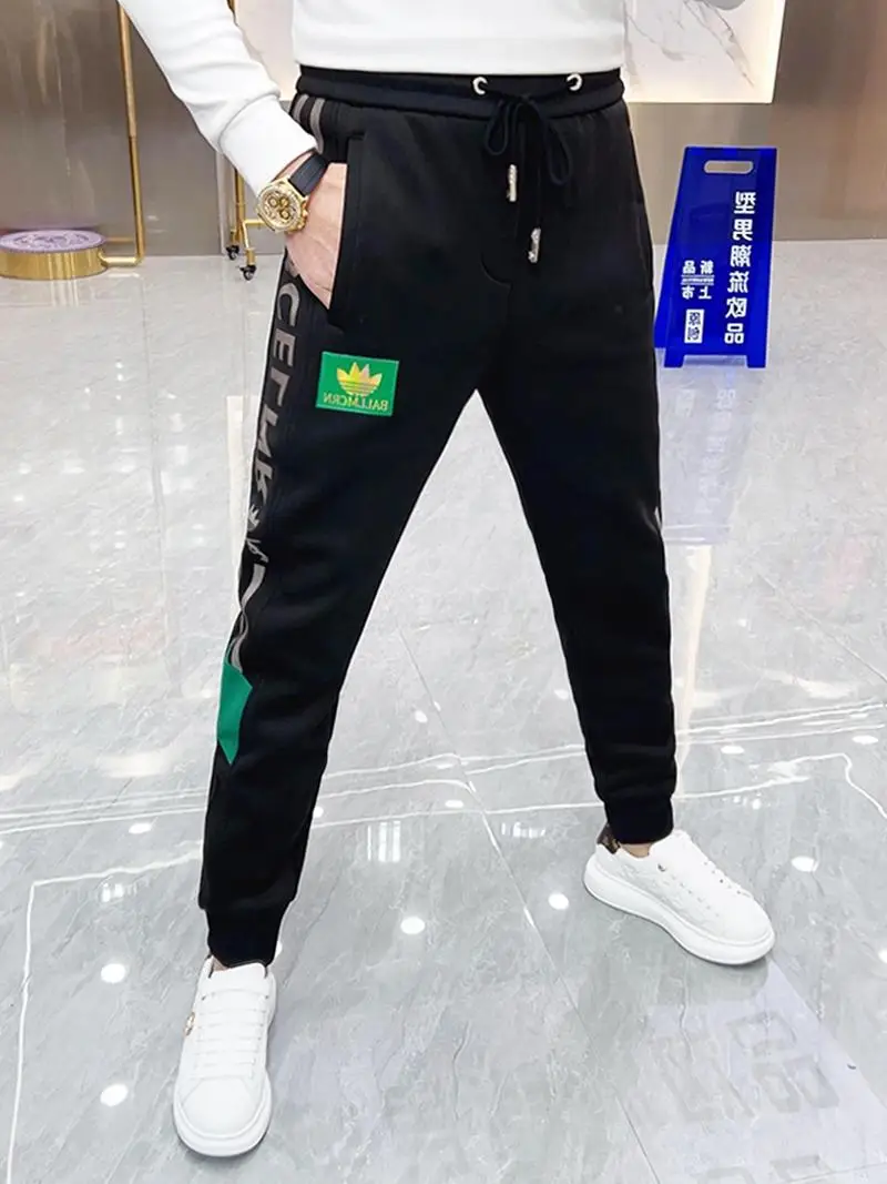 

White Fce Lined Casual Pants Men's Sports Trousers Trendy Brand Side Letter Stripe Faion Cuffed Sweatpants Winter Wear