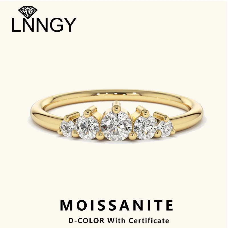 

Lnngy 14K Gold Plated 5 Stone Moissanite Wedding Ring Bague Argent 925 Silver Certified Rings For Women Jewelry With Certificate