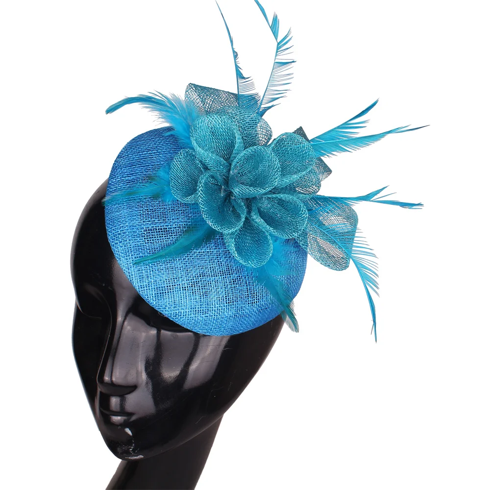 

Turquoise Women's Pillbox Fascinator Hat Kentucky Feather Derby Sinamay Fascinator Headband Tea Party Millinery Hat for Cocktail