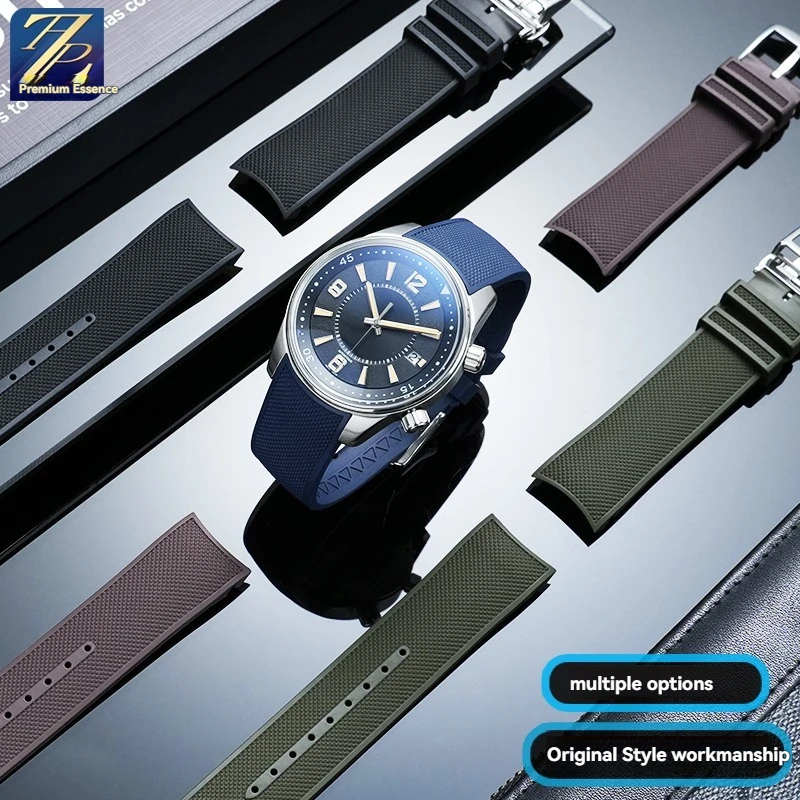 For JAEGER LECOULTRE Calendar series Fluororubber Watch Strap Q9068670 9068681 Q906863J FKM Arc mouth Rubber Watch Band replace