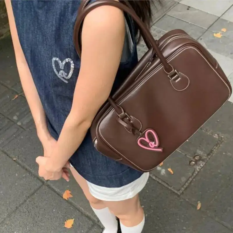 

Bloom Vintage Coffee Handbag Wallet Women Retro Jk Uniform Large Capacity Tote Female Haruku Shoulder Bowling Bag 2025