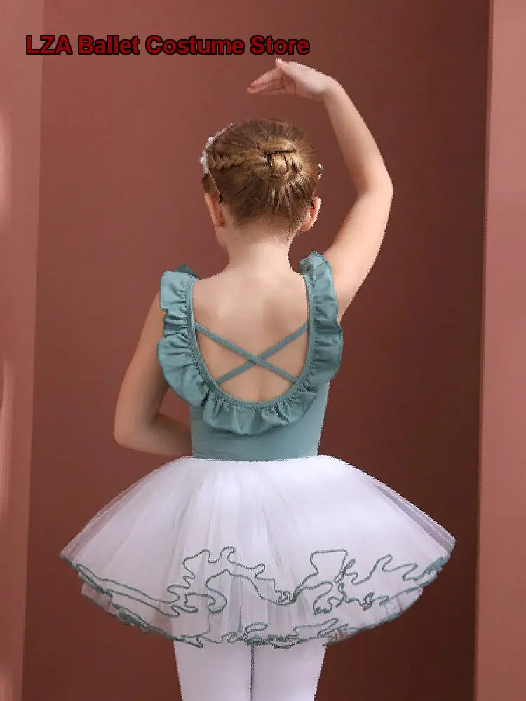 Maillot de Ballet de Algodón para Niñas, Vestido de Baile Verde para Verano, Ropa para Niñas Pequeñas